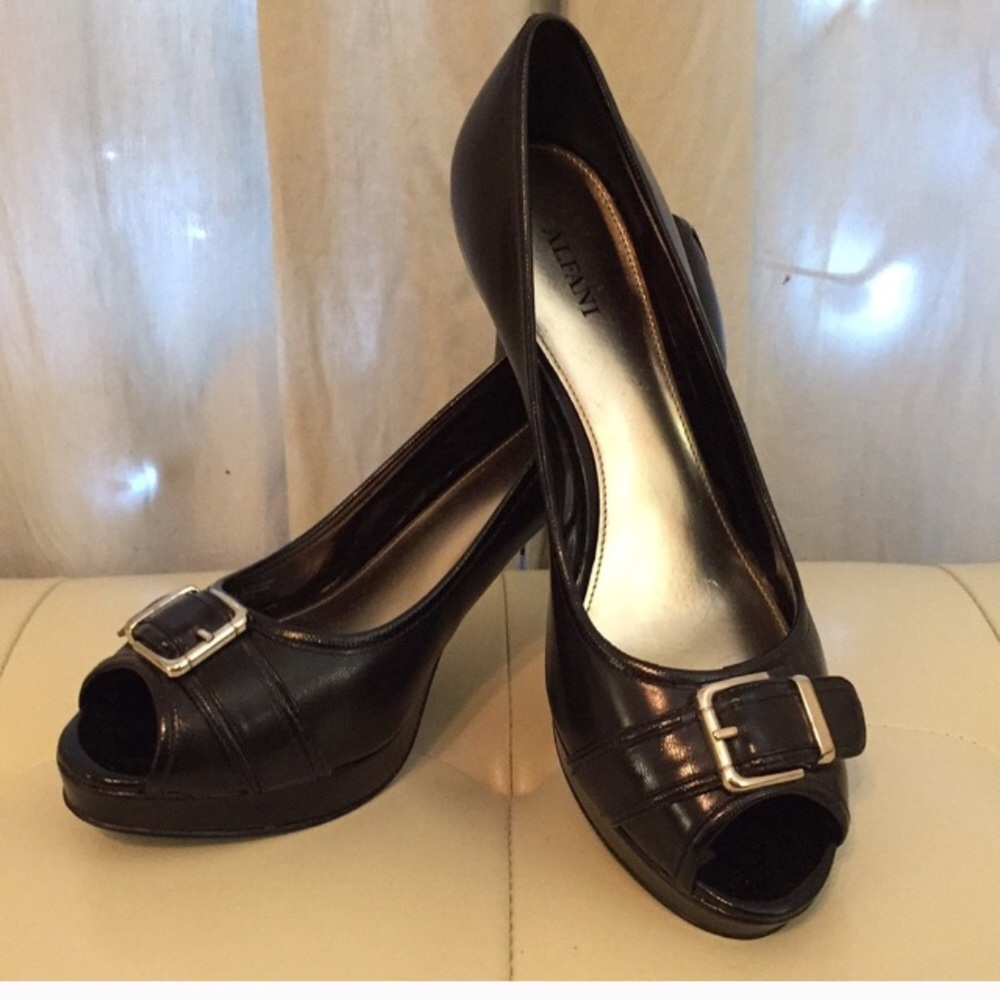 ALFANI Mini Peep Toe Platform Stilettos & Buckle